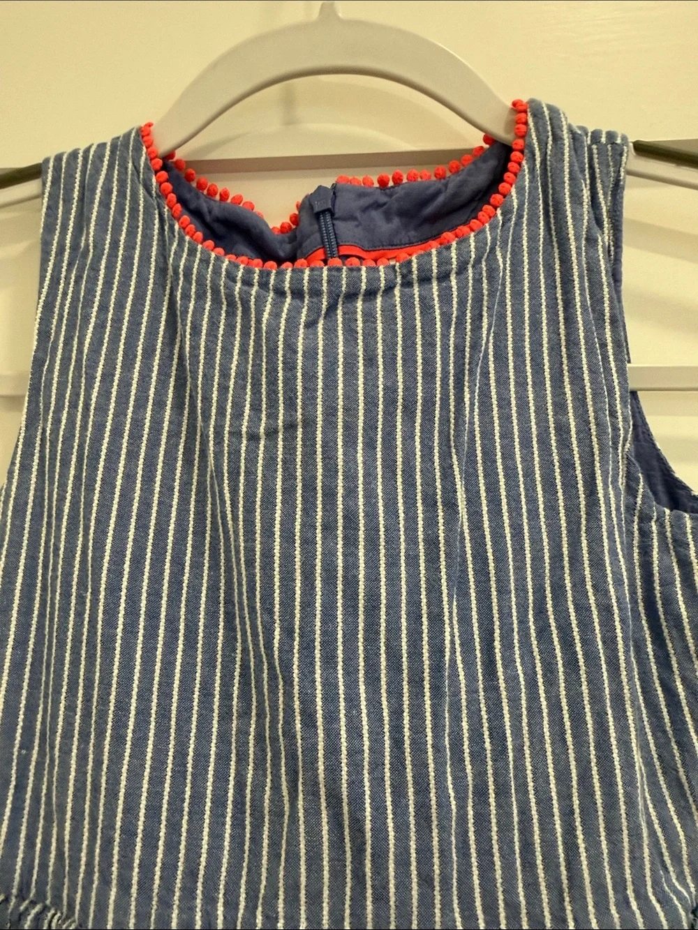 Mini Boden Blue and White Striped Sundress with Red Trim 7-8 Girls